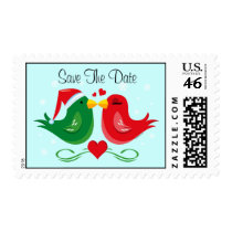 Christmas Lovebirds Save The Date Postage