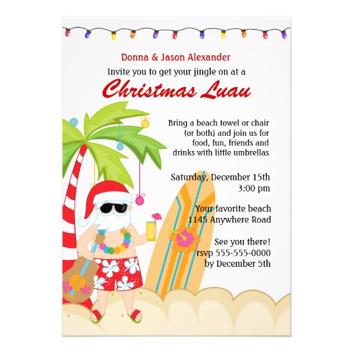 christmas luau 5x7 paper invitation card zazzle christmas luau 5x7 paper invitation card zazzle