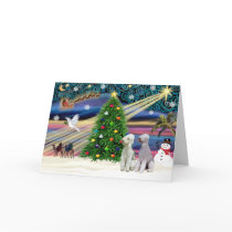 Christmas Magic Bedlington Terriers (two) cards by dogartchristmasgifts Christmas Magic Bedlington Terriers (two) cards