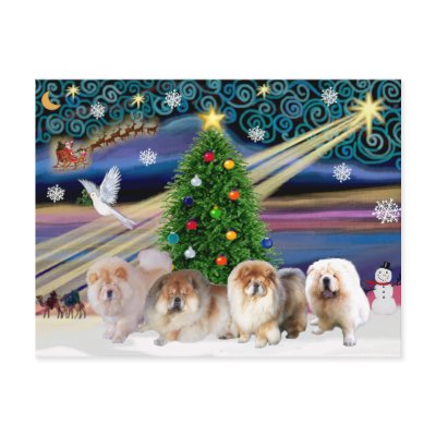 Christmas Magic Chow Chows (four) Postcards