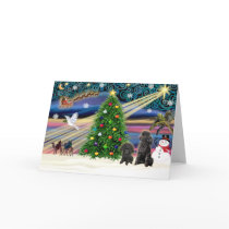 Christmas Magic Poodles (two black Toy) cards by dogartchristmasgifts Christmas Magic Poodles (two black Toy) cards