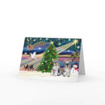 Christmas Magic Schnauzers (two) cards by dogartchristmasgifts Christmas Magic Schnauzers (two) cards