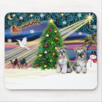 Christmas Magic Schnauzers (two) mousepads by dogartchristmasgifts Christmas Magic Schnauzers (two) mousepads