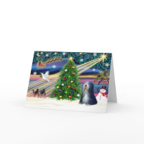 Christmas Magic Tibetan Terrier (black-white) cards by dogartchristmasgifts Christmas Magic Tibetan Terrier (black-white) cards
