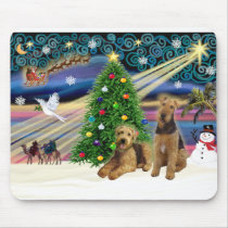 Christmas Magic - Two Airedales Mouse Mats
