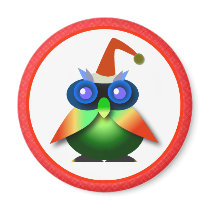 Christmas Magnets Key Chains Buttons: Green Owl by adellaandmella Christmas Magnets Key Chains Buttons: Green Owl