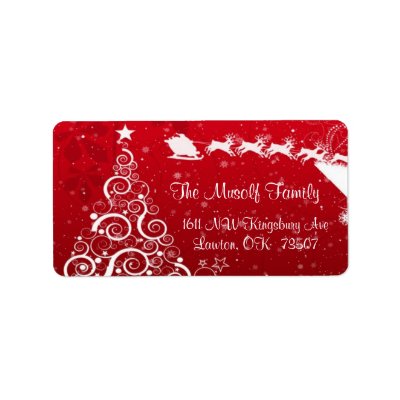 Christmas Mailing address labels tree santa red