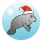Christmas Manatee Santa Round Sticker