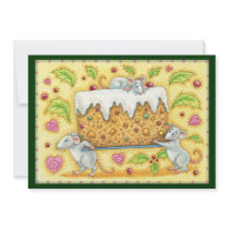 Christmas Mice Carrying a Fruit Cake Dessert Custom Invites