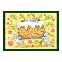 Christmas Mice Carrying a Fruit Cake Dessert Custom Invites