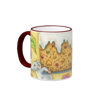 Christmas Mice Carrying a Fruit Cake Dessert mug