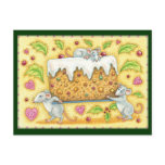 Christmas Mice Carrying a Fruit Cake Dessert Post Cards