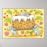 Christmas Mice Carrying a Fruit Cake Dessert Print