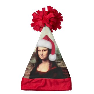 Christmas Mona Lisa with Santa Hat