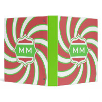 Christmas Monogram Retro Spiral Green Red 3 Ring Binders