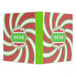 Christmas Monogram Retro Spiral Green Red 3 Ring Binders