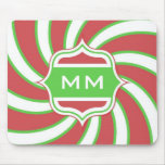 Christmas Monogram Retro Spiral Green Red Mouse Pads