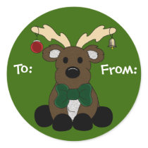 Christmas Moose Gift Tag Round Stickers