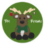 Christmas Moose Gift Tag Round Stickers