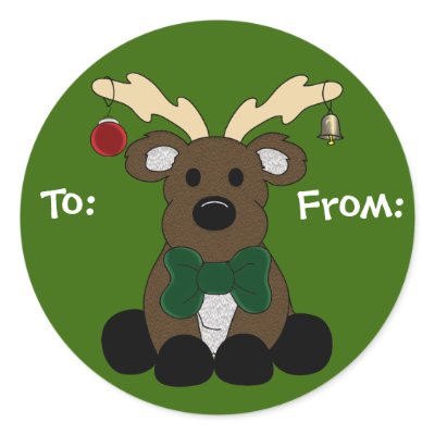 Christmas Moose Gift Tag Round Stickers by Articyn