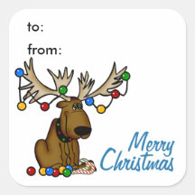 Christmas Moose Gift Tag Sticker