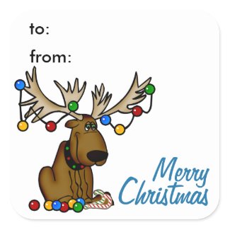 Christmas Moose Gift Tag Sticker