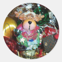 Christmas Moose Round Stickers