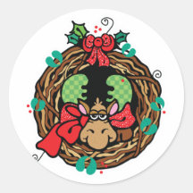 christmas moose wreath design round stickers