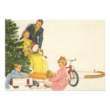 Christmas Morning Opening Presents by the Tree Personalized Invitation