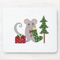 Christmas Mouse with Green Stocking mousepads