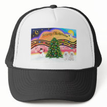 Christmas Music 2 - Bichon Frise (two) Mesh Hats