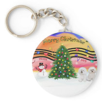 Christmas Music 2 - Bichon Frise (two) Key Chain
