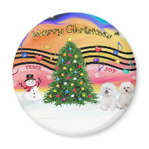 Christmas Music 2 - Bichon Frise (two) Magnets