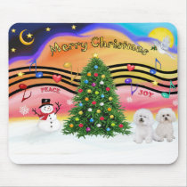 Christmas Music 2 - Bichon Frise (two) Mouse Pads