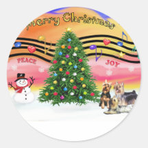 Christmas Music 2 - Silky Terriers (three) Round Sticker