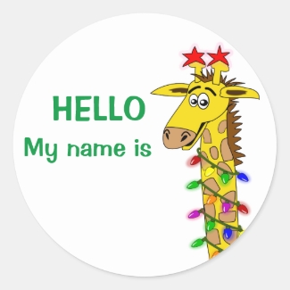 Christmas Nametag Stickers Funny Giraffe w/ Lights