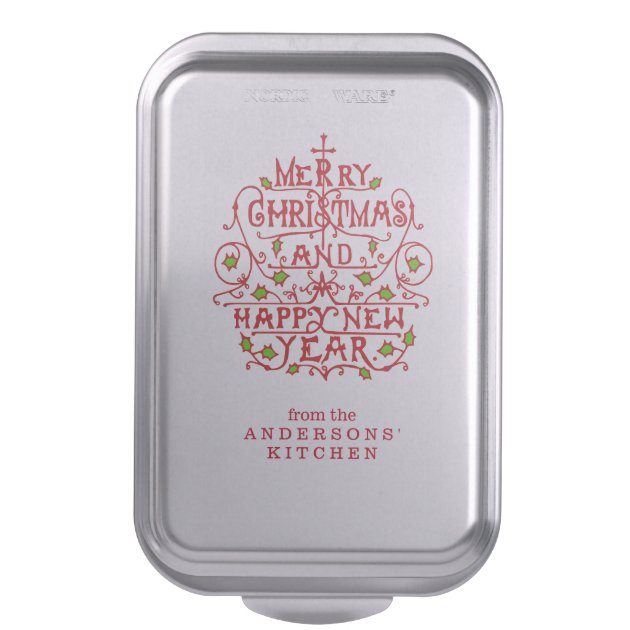 Christmas New Year Vintage Typography Personalized Cake Pan-0