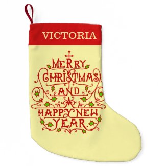 Christmas New Year Vintage Typography Personalized Small Christmas Stocking