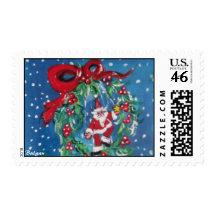 CHRISTMAS NIGHT CROWN WITH RED RIBBON STAMP