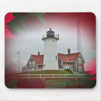 Christmas Nobska Point Lighthouse Mousepads
