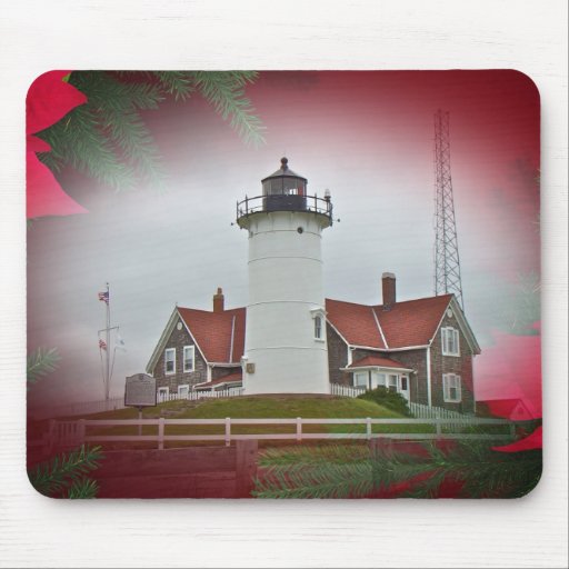 Christmas Nobska Point Lighthouse Mousepads