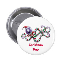 Christmas Octopus with stripes Pinback Buttons