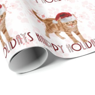 Christmas Orange Tabby Cat | Pink Snowflake Wrap Wrapping Paper