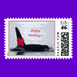 Christmas Orca Black and White Red Bow Happy Holid stamps
