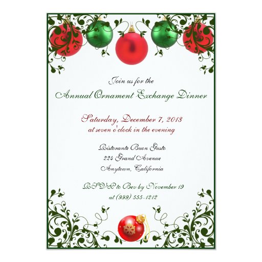 christmas ornament exchange dinner invitations zazzle christmas ornament exchange dinner invitations zazzle