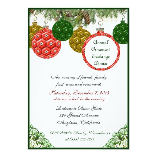 christmas ornament exchange dinner invitations zazzle christmas ornament exchange dinner invitations zazzle