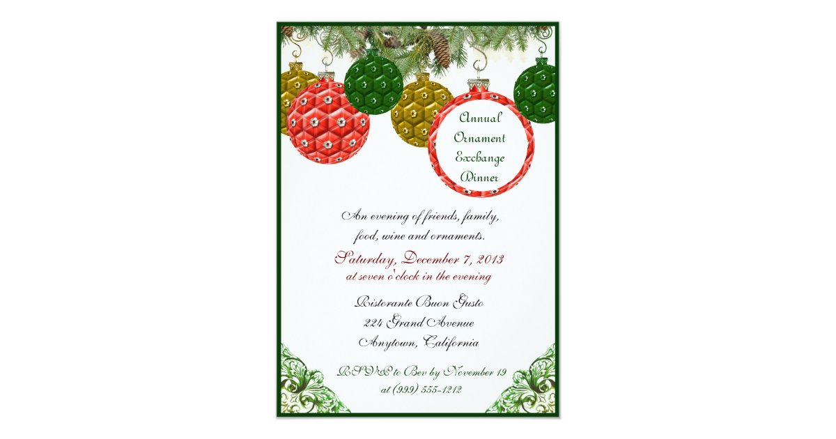 christmas ornament exchange dinner invitations zazzle christmas ornament exchange games
