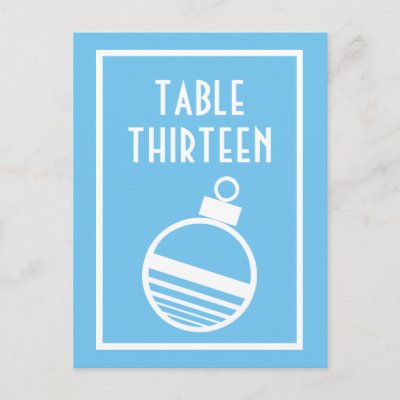 Christmas Ornament Table Numbers Light Blue White Post Cards by 