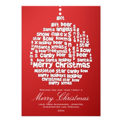 Christmas Ornament White Word Art on Red Personalized Announcement