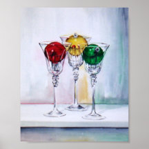Christmas Ornaments in Wine Glasses Art Print